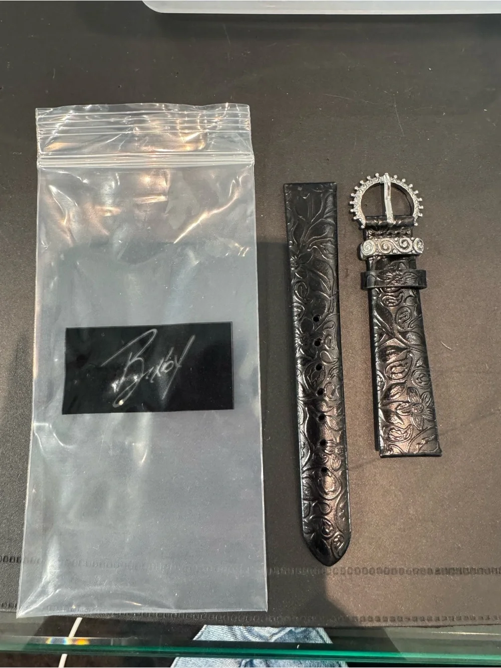 Authentic Barbara Bixby Original 16mm Watch Strap | Black Floral Tooled Leather